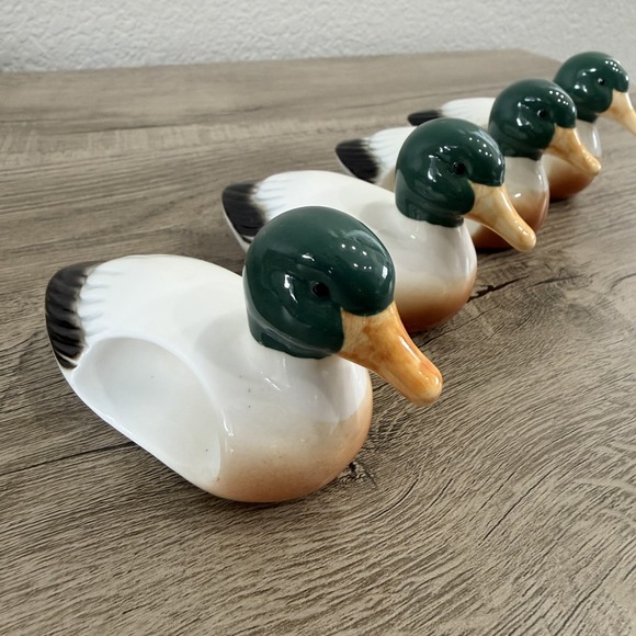 The Unbranded Brand Other - Set Of 4 Mallard Duck Napkin Rings Porcelain Dining Decor Vintage Hunting